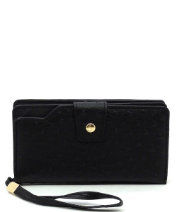 Ostrich Clutch Wallet Wristlet OR015 BLACK